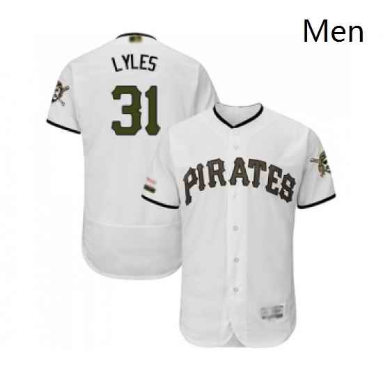 Mens Pittsburgh Pirates 31 Jordan Lyles White Alternate Authentic Collection Flex Base Baseball Jersey
